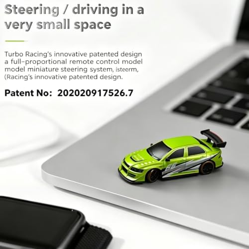 Turbo Racing C66 1:76 RC Drift Car with Gyro & LED Lights (C66-Green) | Includes mini track, 2 blank shells, 4 light guides & tools — everything to race right out of the box - color: Green