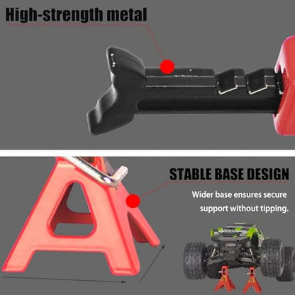 2-Pack Adjustable Metal RC Jack Stands, 3 Ton Repairing Tool Height 60.5-91mm Support Stands for 1/8 1/10 1/12 Scale TRX-4 Axial SCX10 Wraith Tamiya CC01 RC4WD D90 RC Car Repair Display - size: Small 2Pcs