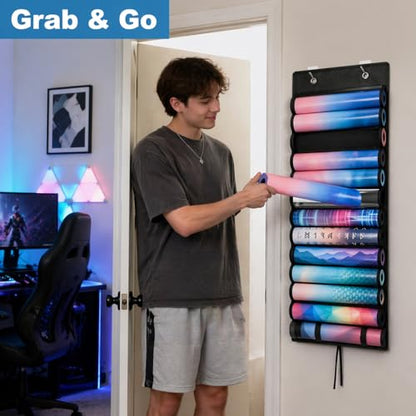 Playmat Tube Storage Bag - Portable Hangable Door Organizer Clear Slots Fits for 13 Card Game Storage Playmats Case for TCG/RPG Game Mat (13 Tubes)