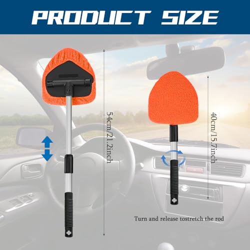 Car Wash Brush with Long Handle, Windshield Cleaning Tool, Car Washing Mop Kit Mitt Sponge Car Cleaning Supplies Kit, Microfiber Towel Gloves Universal for Cars RV SUV Truck Office (Orange) - color: Orange