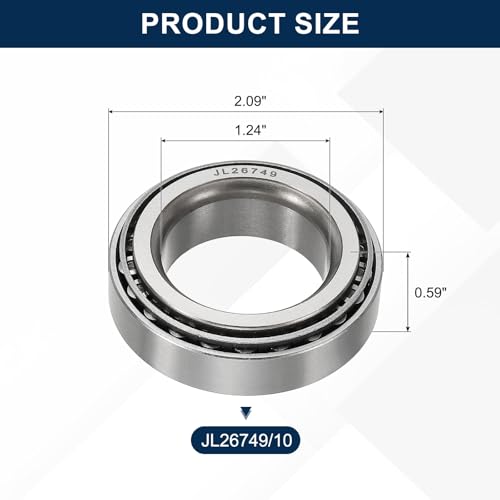 uxcell JL26749/10 Tapered Roller Bearing Cone and Cup Set, 1.24" Bore x 2.09" OD x 0.59" Width, Chrome Steel Taper Bearing Set, ABEC-3 - size: JL26749/10