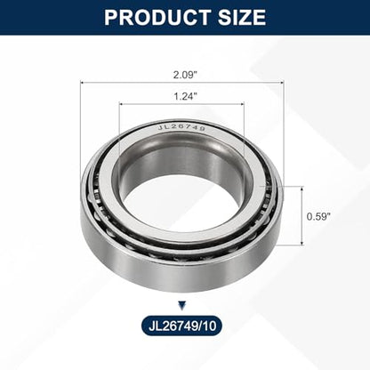 uxcell JL26749/10 Tapered Roller Bearing Cone and Cup Set, 1.24" Bore x 2.09" OD x 0.59" Width, Chrome Steel Taper Bearing Set, ABEC-3 - size: JL26749/10