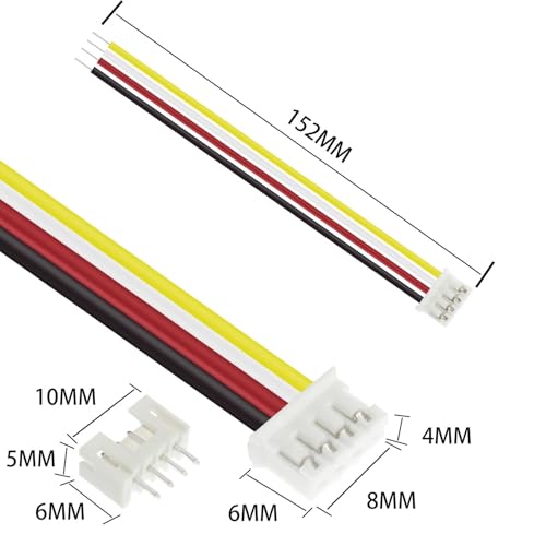 10Pcs Jst 2.0 Ph 4 Pin Connector Plug, Include 5pcs Mini 4 Pin Jst Ph2.0 Connector Plug Female with 150mm Cable Wire & 5pcs Male Micro Jst Ph2.0mm 4 Pin Connector Plug - size: Jst-2.0-Ph-4Pin-10pcs