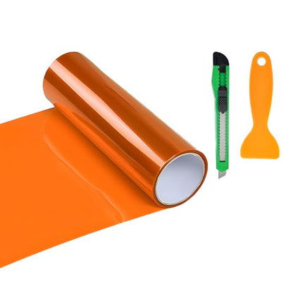 Car Headlight Vinyl Film, 48"×11.8" Self-Adhesive Car Headlight Tint Sticker with Squeegee & Cutter, Waterproof Wrap Film Roll for Vehicle Headlights Taillights Fog Lights (Orange) - color: Orange