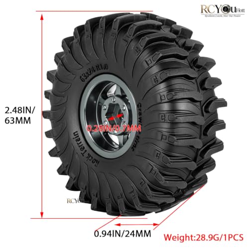 RC 1.0 Beadlock Wheels Tires Set for 1/24 SCX24 FCX24 1/18 Trx4m RC Crawler Car,Aluminum Wheel Rims/Soft Rubber Tires Wheel Tire,(4PCS) 1.0 Beadlock Wheels,Titanium - color: Titanium- (Wheel Tires)