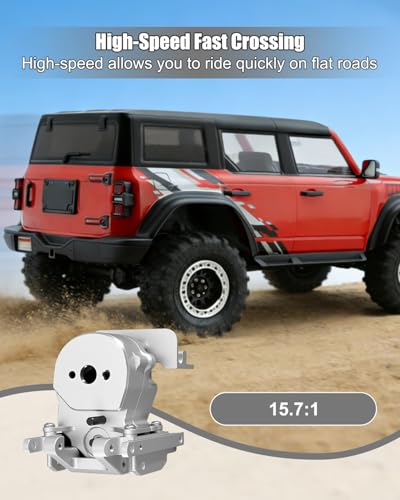 Upgraded Dual Speed Gearbox Fits for Traxxas TRX4M 1/18 RC Crawlers | 15.7:1 / 56.6:1 High & Low Transmission, Metal Gears, Fits for Defender Bronco K10 F150 Silver - color: Silver