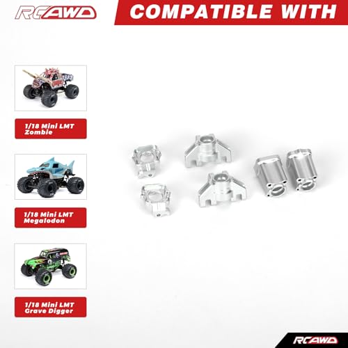 RCAWD 7075 Front C Hub Carrier & Steering Knuckle Arm & Rear Stub Axle Carrier for Losi LMT 1/18 Upgrades Parts #LOS214041#LOS214043 - color: The Set