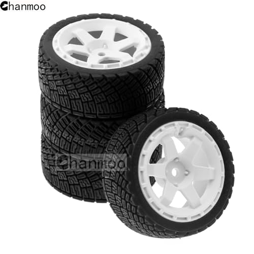 1/10 Rally Tires and Plastic Drift Wheels 12mm Hex RC On Road Tyres for 1:10 Scale Street Car Tamiya TT01 TT02 XV01 TA06 A959 PTG2 144001 HPI KYOSHO HSP PTG2 Traxxas 4PCS