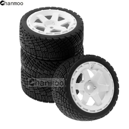 1/10 Rally Tires and Plastic Drift Wheels 12mm Hex RC On Road Tyres for 1:10 Scale Street Car Tamiya TT01 TT02 XV01 TA06 A959 PTG2 144001 HPI KYOSHO HSP PTG2 Traxxas 4PCS