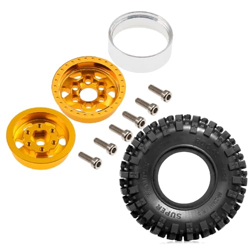 STMU 1.0in” Beadlock Wheel Tires Set for Ascent-18 APEX Axial SCX24 AX24 FCX24 Upgrade 1/24 1/18 RC Crawler Car (Golden) - color: Golden