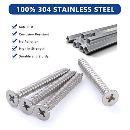 530Pcs Stainless Steel Wood Screws Set #4#6#8#10#12 Phillips Flat Head Sheet Metal Screw Self Tapping Screws Assortment Kit, Length 1/4" to 2" - color: Flat Head - 304 Stainless Steel - 530pcs