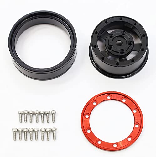 MRC 1.0 Beadlock Wheel 4PCS CNC Aluminum Wheels Rims Upgrade for 1/24 RC Crawler Car Axial SCX24 C10 Jeep Betty (Black-Red) - color: Black-Red