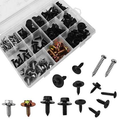 14 Size Automotive Screws Fender Liner Bolts, Metal Body Bumper Screw Splash Shield Fastener Rivet Repair Kit Car Push Retainer Clip with Phillip Round Head Self Tapping Screw Assortment（160PCS）
