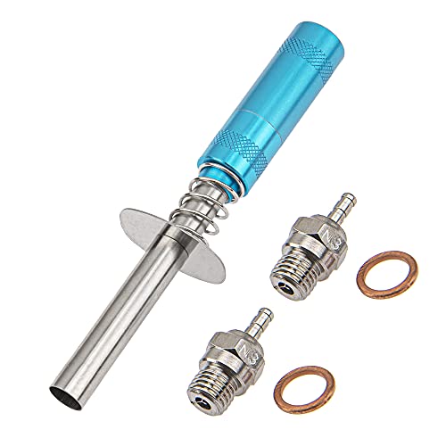 ShareGoo 2Pcs N3 Hot Spark Glow Plugs No.3 & RC Igniter Engine Starter Compatible with Traxxas HPI Redcat HSP 1/8 1/10 RC Nitro Truck Buggy