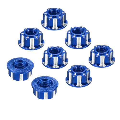 MECCANIXITY Hexagonal Nuts Aluminum M4 RC Wheel Carving Hex Nuts Dustproof Anti-Skid Mount Cap for 1/10 RC Model Car Trucks Off Road Car Upgraded Parts Pack of 8(Blue) - color: Blue