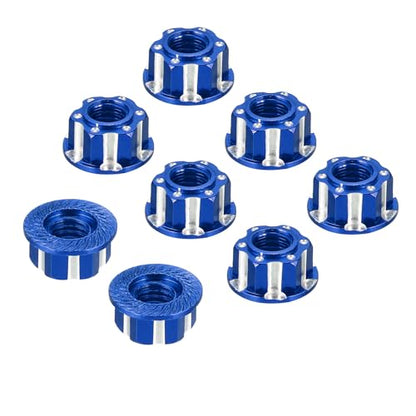MECCANIXITY Hexagonal Nuts Aluminum M4 RC Wheel Carving Hex Nuts Dustproof Anti-Skid Mount Cap for 1/10 RC Model Car Trucks Off Road Car Upgraded Parts Pack of 8(Blue) - color: Blue
