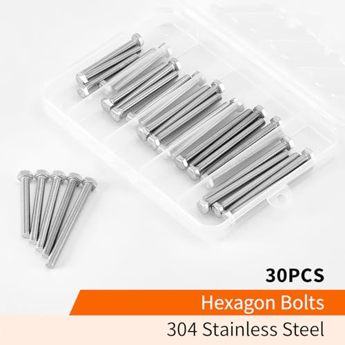 M5 x 40mm 45mm 50mm 55mm 60mm Heavy Duty Hexagon Bolts Hex Head Screws, 304 Stainless Steel, Metric Fully Thread, Machine, Bright Finish, Assortment Kit 30PCS - size: M5 x 40/45/50/55/60mm (30PCS)