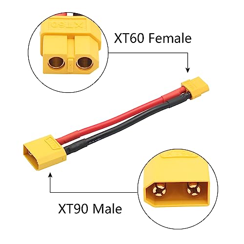 Short XT90 Male to XT60 Female Connector Converter 10cm/3.9inch,XT60 Female to XT90 Male Connector Adaptor with 12AWG Cable for RC ESC and RC Lipo Charger(2Pcs) - style: 2Pcs 10CM - XT90 Male to XT60 Female