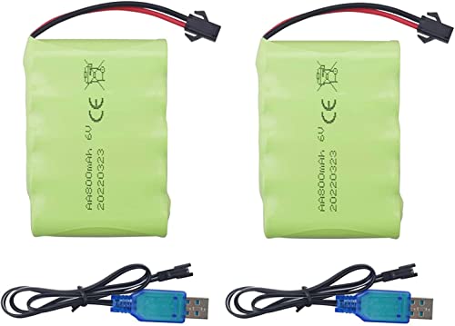 Accessories 2PCS 6.0V 800mAh Rechargeable RC Toy Battery SM2P Plug for Truck, Stunt Car, Excavator With USB Charging Cable