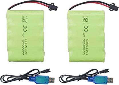 Accessories 2PCS 6.0V 800mAh Rechargeable RC Toy Battery SM2P Plug for Truck, Stunt Car, Excavator With USB Charging Cable