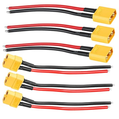 6 Pcs 4.5 Inches XT60 Female and Male Connector Plug Cable, 16AWG Ultra‑Flexible Silicone Wire XT 60 Connector Adapter, Suitable for RC LiPo Battery Drone, Car, Boat (3 Female and 3 Male) - color: 16 Awg