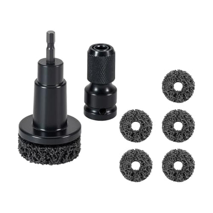 Car Wheel Hub Cleaning Tool, Brakewheel Lug Stud Rotor Rust Removal Disc with 5 Pads, 1 Adapter, Auto Brake Inner Rim Resurfacing Tool, Fits Power Drill or 1/2" Impact Driven Wrenches (Black) - color: Black