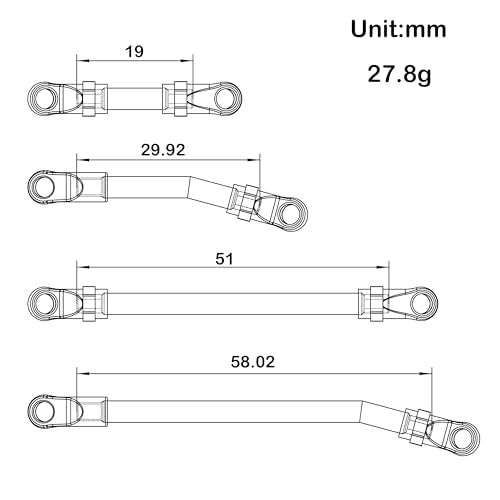 MEUS Racing SCX24 Links High Clearance Chassis Links & Steering Links Set for Axial 1/24 SCX24 Deadbolt AXI90081 B17 AXI00004 RC Crawler (Titanium Alloy) - color: Titanium