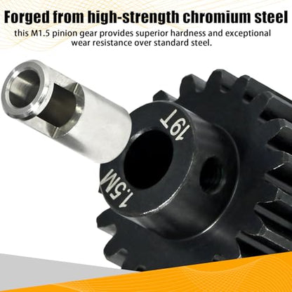 M1.5 19T Pinion Gear 8mm Bore with 8mm to 5mm Shaft Adapter Sleeve, Chromium Steel Motor Gear with Set Screw & Hex Key for Traxxas ARRMA Losi 1/5 1/8 RC Cars - size: 19T