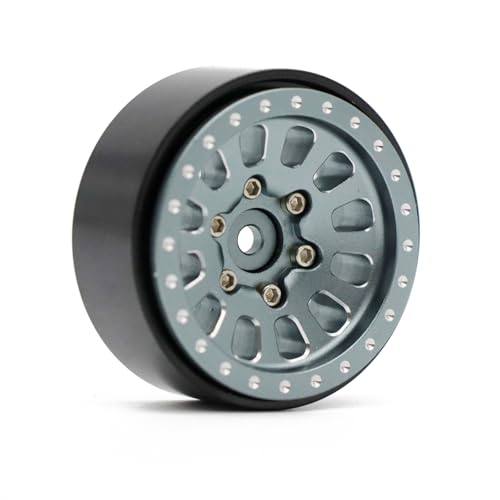 1.3” Brass Beadlock Wheels, -5.40mm Offset CNC 7 mm Hex Rims for 1/18 1/24 RC Crawler TRX4M, Axial SCX24 AX24, Redcat Ascent-18, FMS FCX24, 4 pcs, Gunmetal Gray - color: Gunmetal-gray