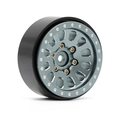 1.3” Brass Beadlock Wheels, -5.40mm Offset CNC 7 mm Hex Rims for 1/18 1/24 RC Crawler TRX4M, Axial SCX24 AX24, Redcat Ascent-18, FMS FCX24, 4 pcs, Gunmetal Gray - color: Gunmetal-gray