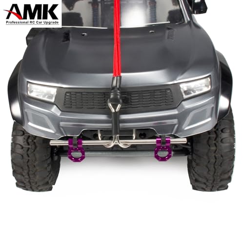 AMK Adjustable 1/10 Scale Bumper Mount Front Rear, Metal Bumper Kit with Modular Fairlead D-Ring Tow Strap for RC Crawler Axial SCX10 Element Enduro Gen7 Gen8 TRX6 TRX4 Upgrades (Purple) - color: Purple