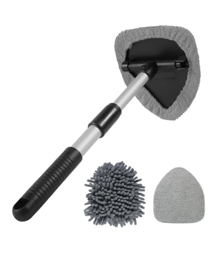 Window Screen Cleaning Brush,Car Accessories Universal Vehicles Window Cleaning Tool with Reusable Cloth Pads,Car Wash Equipment,Automotive Windshield Wiper Tools,Fit for All Cars (Triangle) - size: Triangle