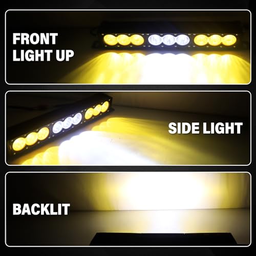 AUXTINGS 17 inch Single Row Dual Color LED Light Bar 90W Off Road Light Bar White Amber Combo LED Work Light Truck UTV 4x4 Cars SUVs ATVs Boats Fog Driving Light with Wiring Harness kit - size: 17 inch white amber
