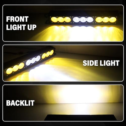 AUXTINGS 17 inch Single Row Dual Color LED Light Bar 90W Off Road Light Bar White Amber Combo LED Work Light Truck UTV 4x4 Cars SUVs ATVs Boats Fog Driving Light with Wiring Harness kit - size: 17 inch white amber