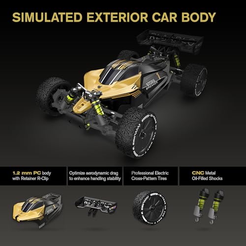 RLAARLO 1/10 Brushless RC Cars, 4×4 Buggy, 50+ MPH, Carbon Fiber, Ages 8+ | 3650-2650KV Brushless Motor, 4WD, 3S LiPo, Alloy Chassis, Sealed Diffs, 20kg Servo, 6CH Radio, Waterproof, All-terrain