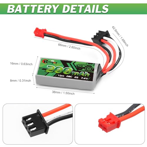 2PCS 7.4V Lipo Battery 2S 20C 200mAh Rechargeable Lithium Battery with PH2.0 Plug for RC Car Trucks Axial SCX30 - color: 200mAh/ 2pcs