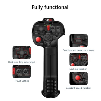 HOTRC DS-4A One-Hand RC Controller System with E-6A 6CH Receiver, 2.4GHz FHSS Transmitter with Cruise Control, Up to 400m Range for RC Crawler, Trail Truck, Drift Car, Boat and Robot