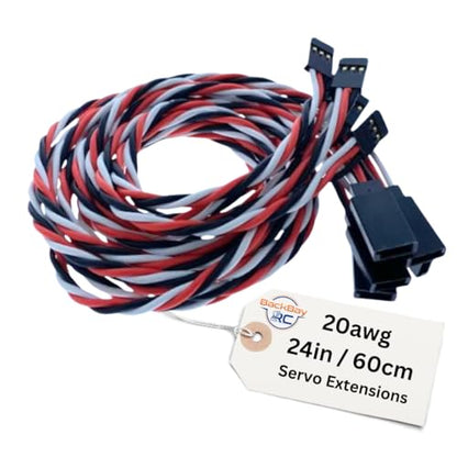 BackBayRC - Twisted 20awg Servo Extension Wire - 100 Strands for RC Vehicles, Drones, E-Bikes - 6 Lengths / 5 Cables per Pack (60CM / 24in / 2ft) - style: 60CM / 24in