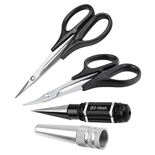 RC Body Reamer Hole Pucher Curved Scissors & Straight Scissors RC Car Body Mounting 3pc Combo Set,0-14mm Hole