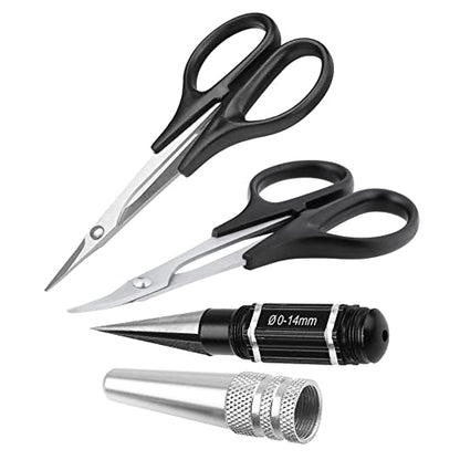 RC Body Reamer Hole Pucher Curved Scissors & Straight Scissors RC Car Body Mounting 3pc Combo Set,0-14mm Hole