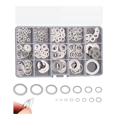320pcs Flat Washer Assortment Kit, 304 Stainless Steel Thin Gasket 0.5/0.8/1mm Thickness, 15 Different Assorted Sizes M3~M20 Shim Washers for Bolt Screws(0.5mm Thickness Kit) - size: 0.5mm Thickness Kit