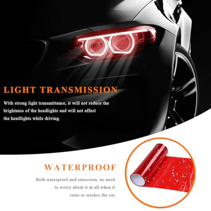 Sun Walker Car Light Tint Film, 12 x 48 Inch Waterproof Taillight Wrap Film Roll with Squeegee & Cutter, Self-Adhesive Vinyl Sticker Sheet Roll for Headlights Fog Lights Tail Lights (Red) - color: Red