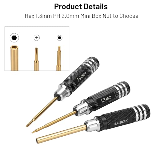Multi-Size RC Screwdrivers Set, daitoku RC Aluminum Tool Kit Hex 1.3mm PH 2.0mm+ Mini Box Nut 3.0mm for AXIAL 1/30 SCX30
