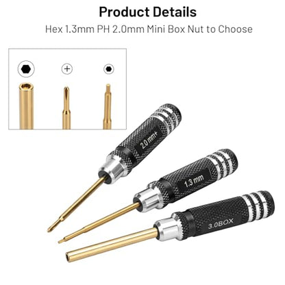 Multi-Size RC Screwdrivers Set, daitoku RC Aluminum Tool Kit Hex 1.3mm PH 2.0mm+ Mini Box Nut 3.0mm for AXIAL 1/30 SCX30