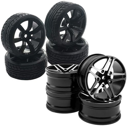 OD62mm Hard Plastic RC Drift Car Tires & Wheel Rims 12mm Hex Tyre & Metal Wheel Rims RC 12mm Hex Hubs 1/10 RC Drift On-Road Racing Touring Wheel Rim