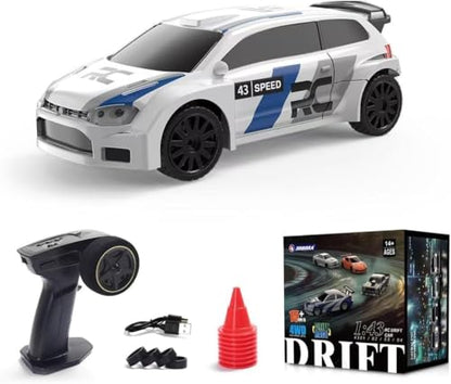 1/43 Mini RC Drift Car 2.4GHz RTR Full Proportional Remote Control Rally Sport Cars 4WD High Speed Racing Lights Kit and Racing Tires (4307) - color: White-red