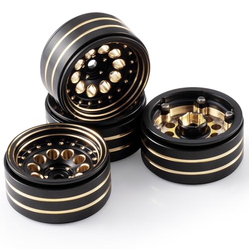 4PCS/1set Brass 1.3" RC beadlock Wheels Rims 228g for 1/18th TRX4M 1/24th AXIAL SCX24 RC Crawler Car Upgrade Parts (Black) - color: Black