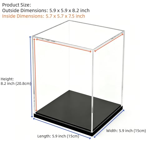 Acrylic Display Case, Clear Acrylic Display Box for Diecast Models, Dustproof Showcase with Black Base for Spaceships & Figures, No Assembly, 5.9 x 5.9 x 8.2 Inch - size: 5.9 x 5.9 x 8.2 Inch