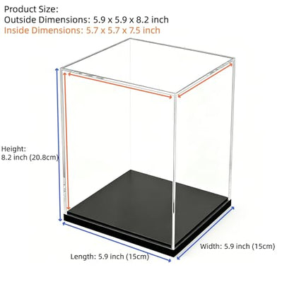 Acrylic Display Case, Clear Acrylic Display Box for Diecast Models, Dustproof Showcase with Black Base for Spaceships & Figures, No Assembly, 5.9 x 5.9 x 8.2 Inch - size: 5.9 x 5.9 x 8.2 Inch