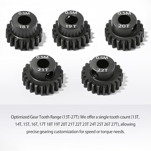 0.5M Pinion Gear 18T 19T 20T 21T 22T Hardened Steel 3.175mm Bore with 2.3mm Adapter Shaft, Gear for ARRMA 1/14 Typhon 1/16 Mojave 1/18 Granite, Losi 1/12, 0.5Mod Gear 13T-27T for HOBBYWING Motors - size: 18 19 20 21 22T, style: 5 Gears +5 Shafts Set
